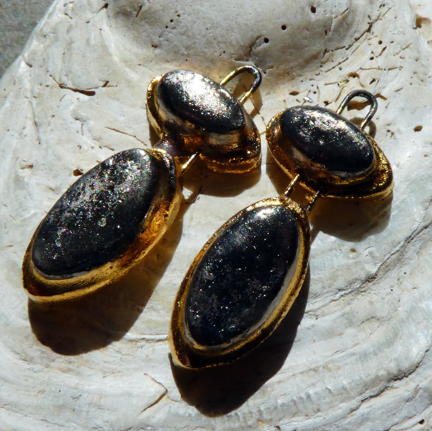 Ceramic Moulded Double Oval Earring Charms -Platinum and Gold