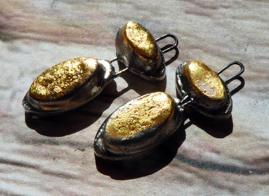 Ceramic Moulded Double Oval Earring Charms -Gold and Platinum