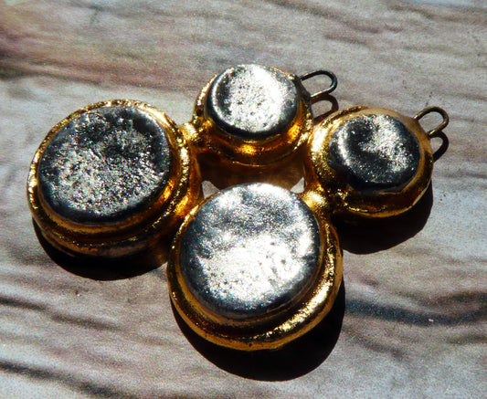 Ceramic Moulded Double Disc Earring Charms - Platinum and Gold