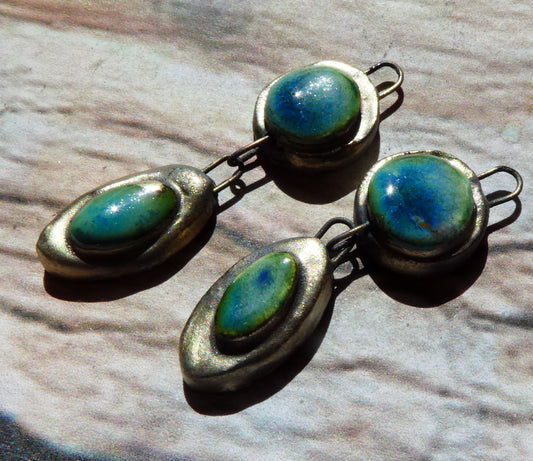 Ceramic Moulded  Disc and Oval Dangles - Blue Azure