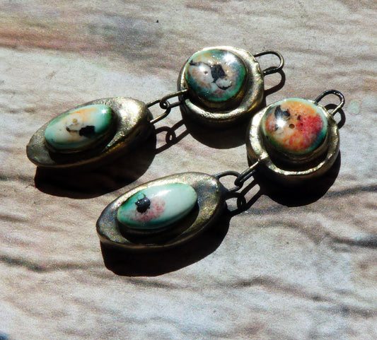 Ceramic Moulded  Disc and Oval Dangles -Poppy Fields
