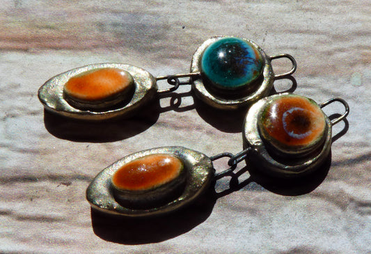 Ceramic Moulded  Disc and Oval Dangles -Vermillion Sunburst