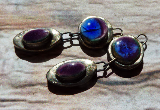 Ceramic Moulded  Disc and Oval Dangles -Royal Fantasy