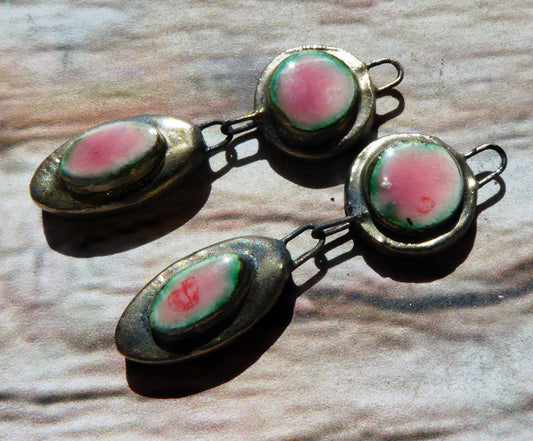 Ceramic Moulded  Disc and Oval Dangles -Berry Tart