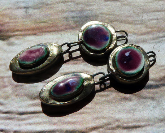 Ceramic Moulded  Disc and Oval Dangles -Plum Jelly
