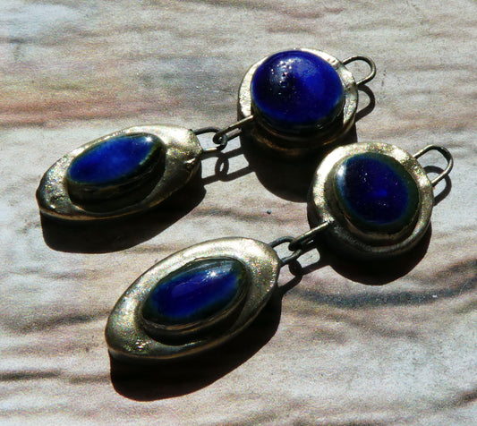 Ceramic Moulded  Disc and Oval Dangles -Mirror Blue