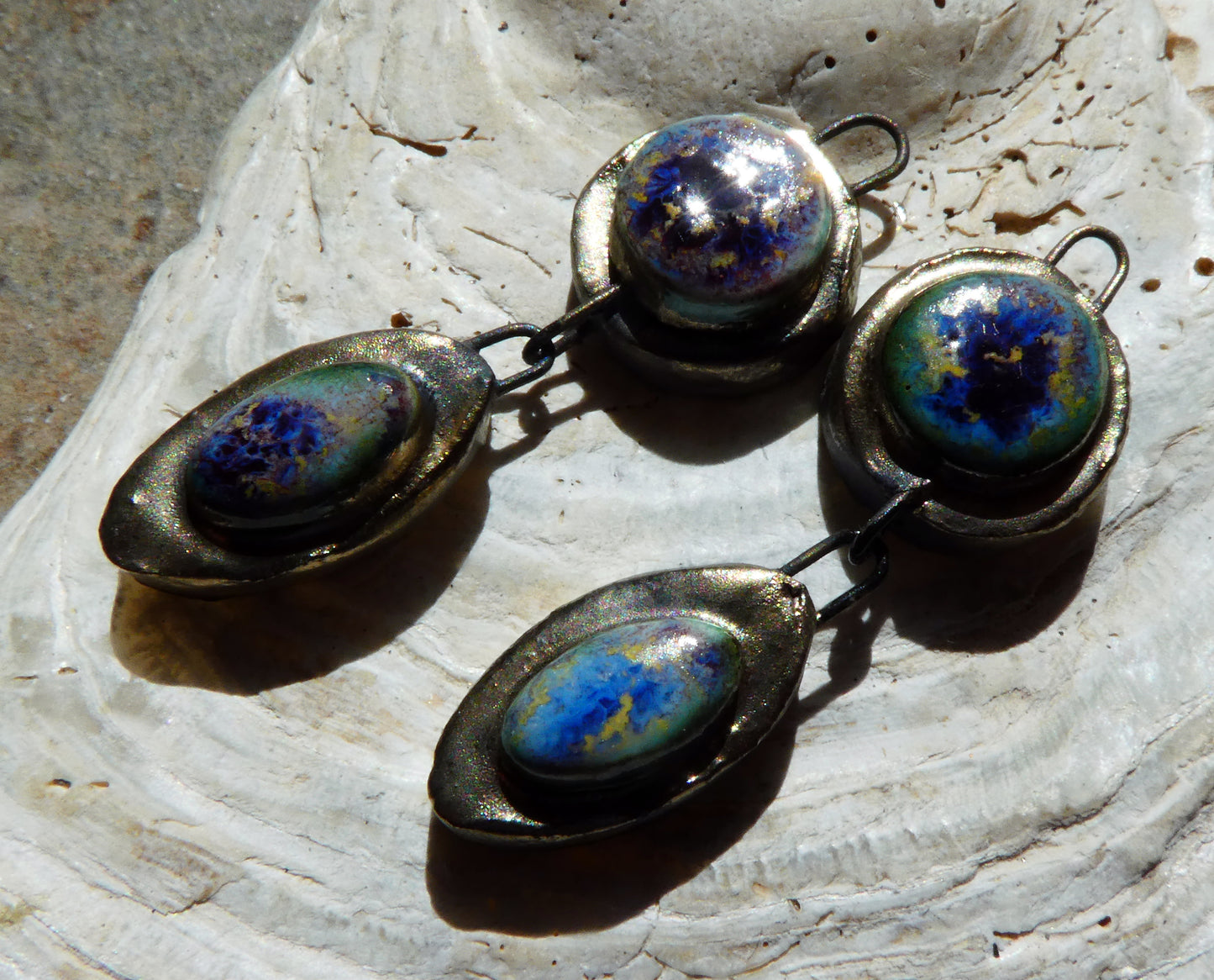 Ceramic Moulded  Disc and Oval Dangles -Sailors Delight