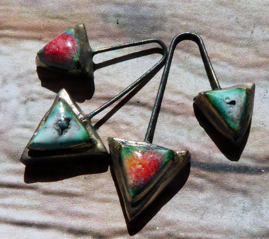 Ceramic Moulded  Double Triangle Dangles -Poppy Fields