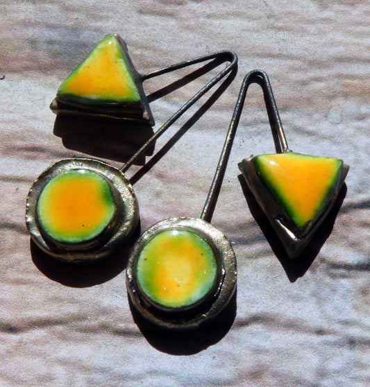 Ceramic Moulded Triangle and Disc Dangles -Yellow