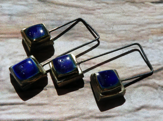 Ceramic Moulded Double Square Dangles - Mirror Blue