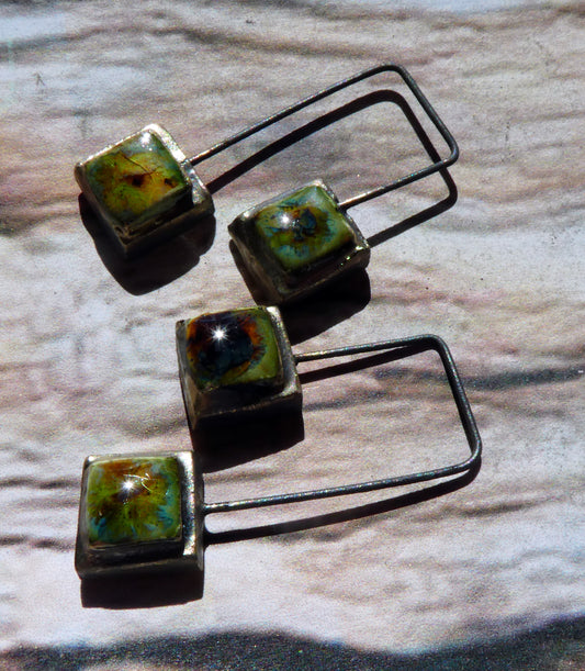 Ceramic Moulded Double Square Dangles - Cappuccino Mint