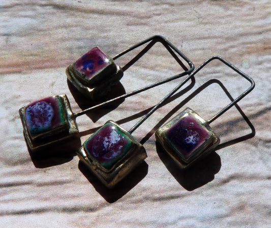 Ceramic Moulded Double Square Dangles -Plum Jelly
