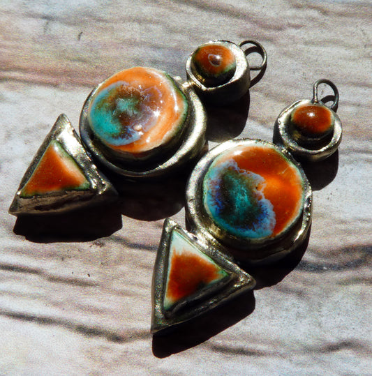 Ceramic Moulded Stack Charms -Vermillion Sunburst