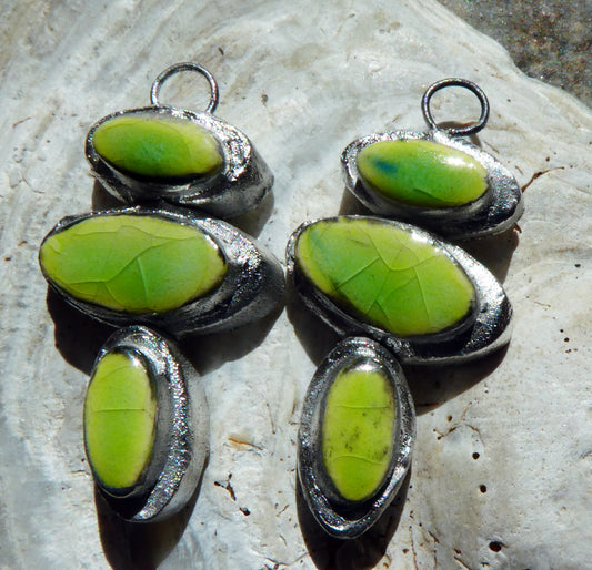 Ceramic Silvery Moulded Triple Oval Stack Charms -Lime