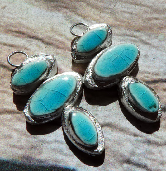 Ceramic Silvery Moulded Triple Oval Stack Charms -Topaz