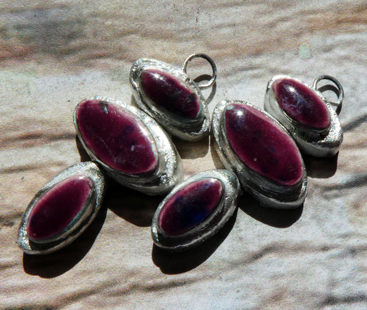 Ceramic Silvery Moulded Triple Oval Stack Charms -Plum Jelly