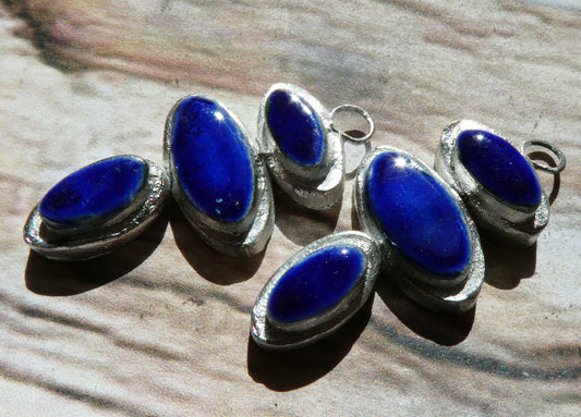 Ceramic Silvery Moulded Triple Oval Stack Charms -Mirror Blue