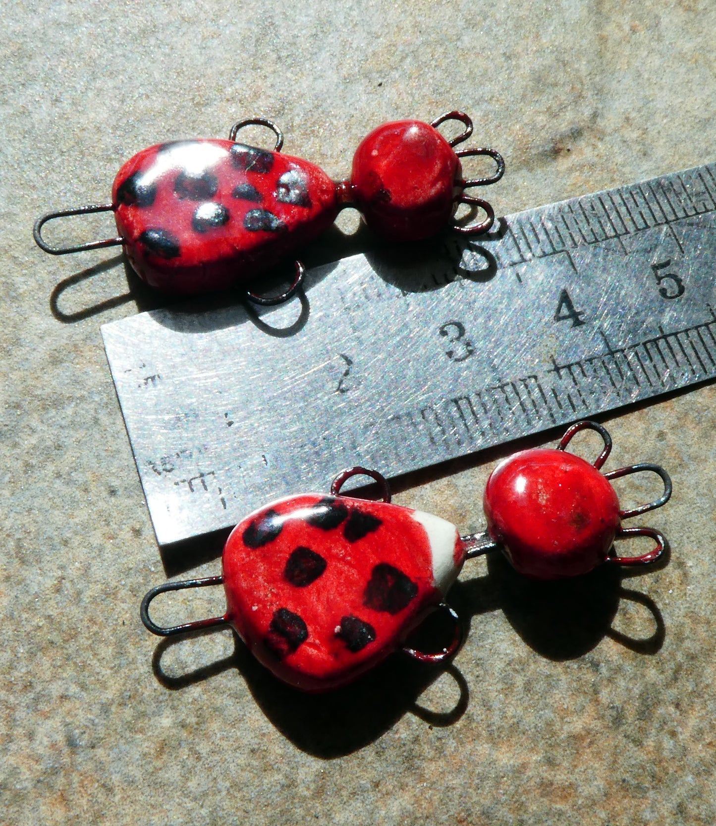 Ceramic Polka Dot Girls Connectors -Red