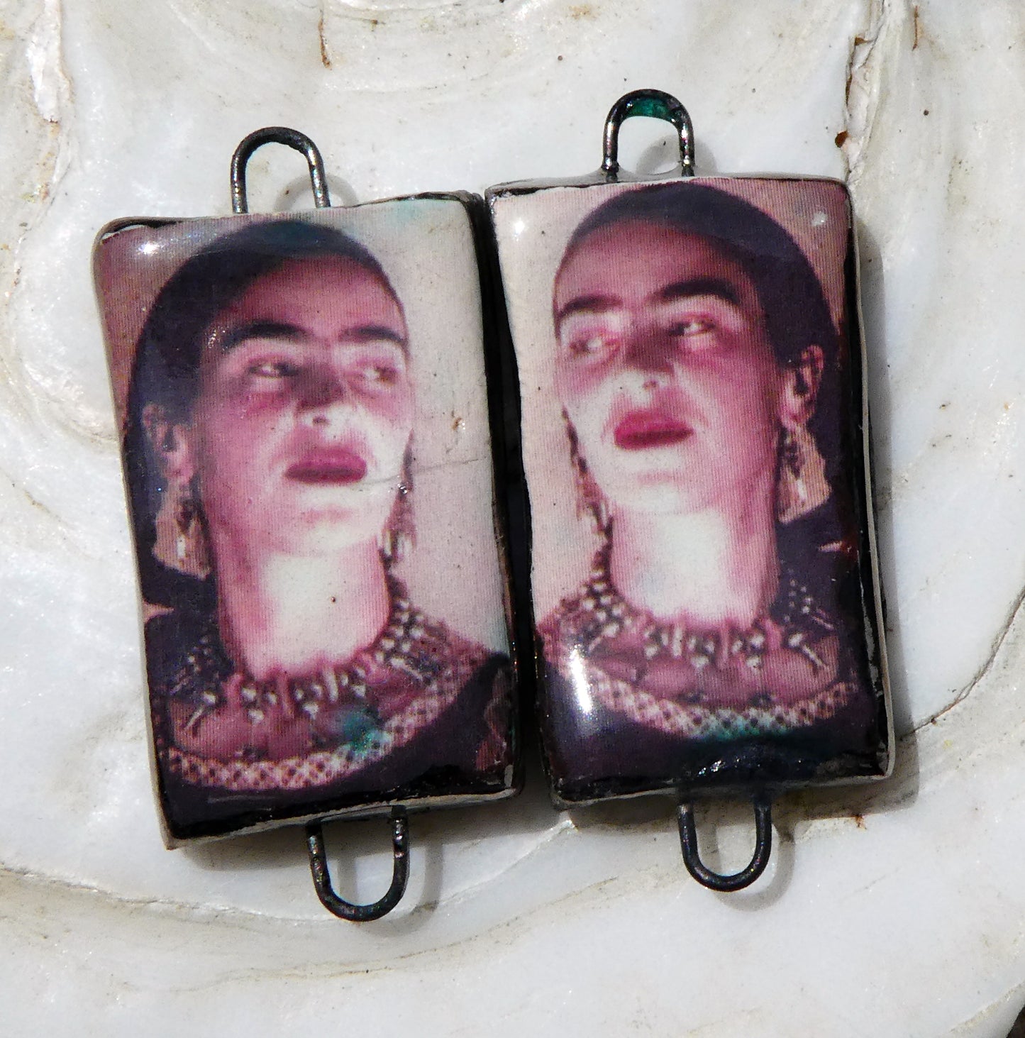 Ceramic Photographic Frida Earring Connectors - #5
