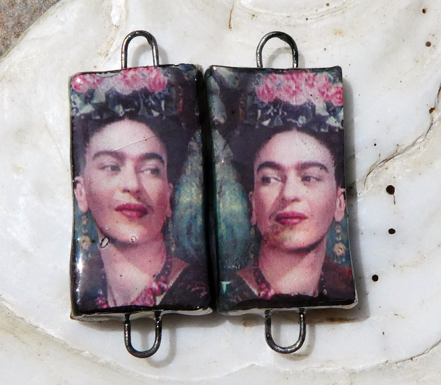 Ceramic Photographic Frida Earring Connectors - #6