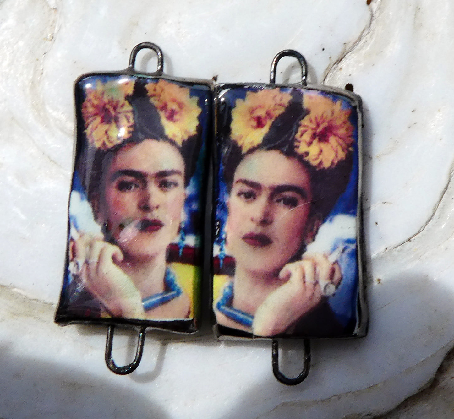 Ceramic Photographic Frida Earring Connectors - #8