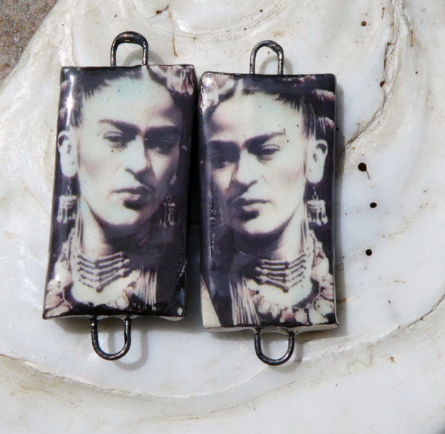 Ceramic Photographic Frida Earring Connectors - #9