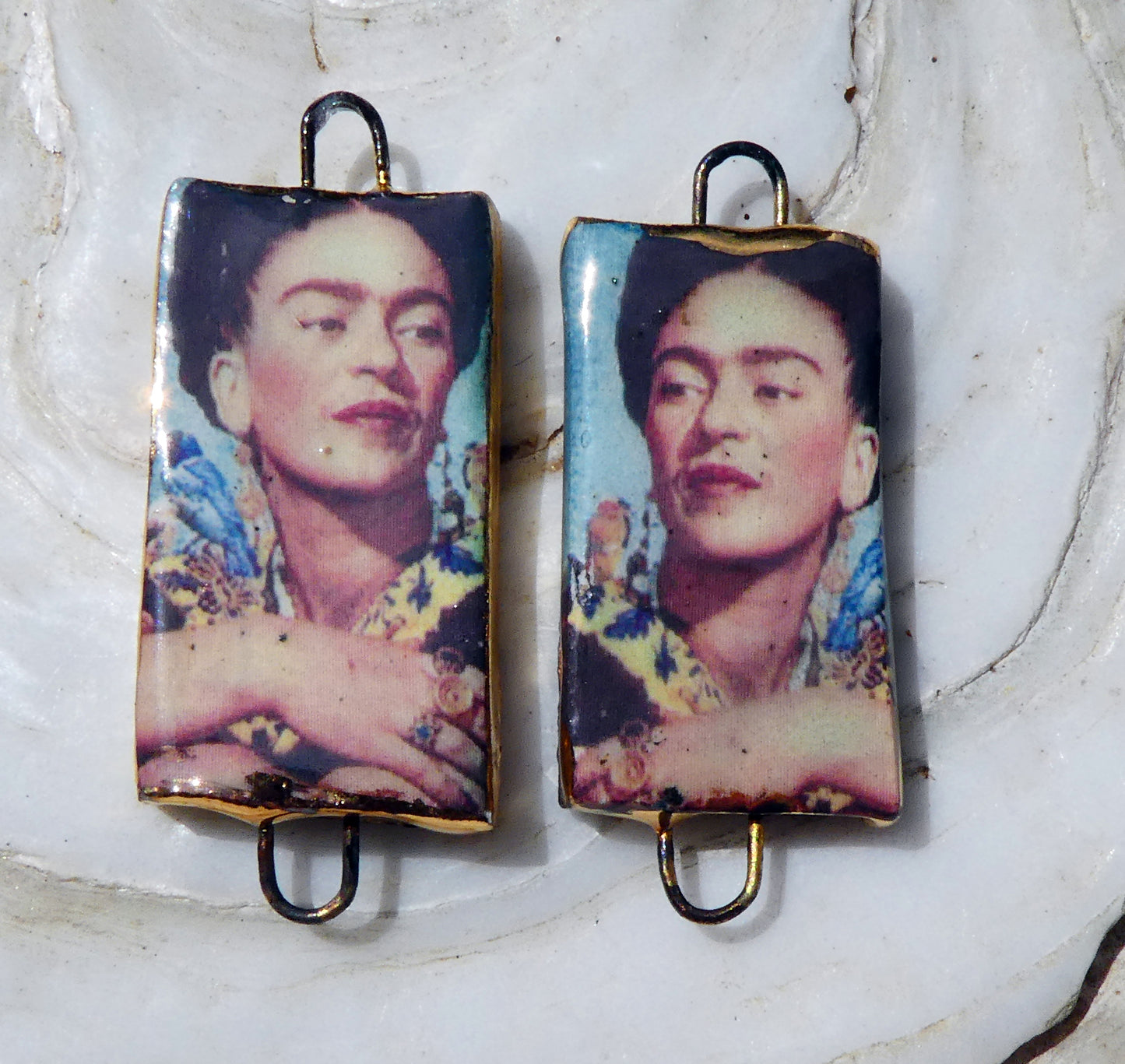 Ceramic Photographic Frida Earring Connectors - #11