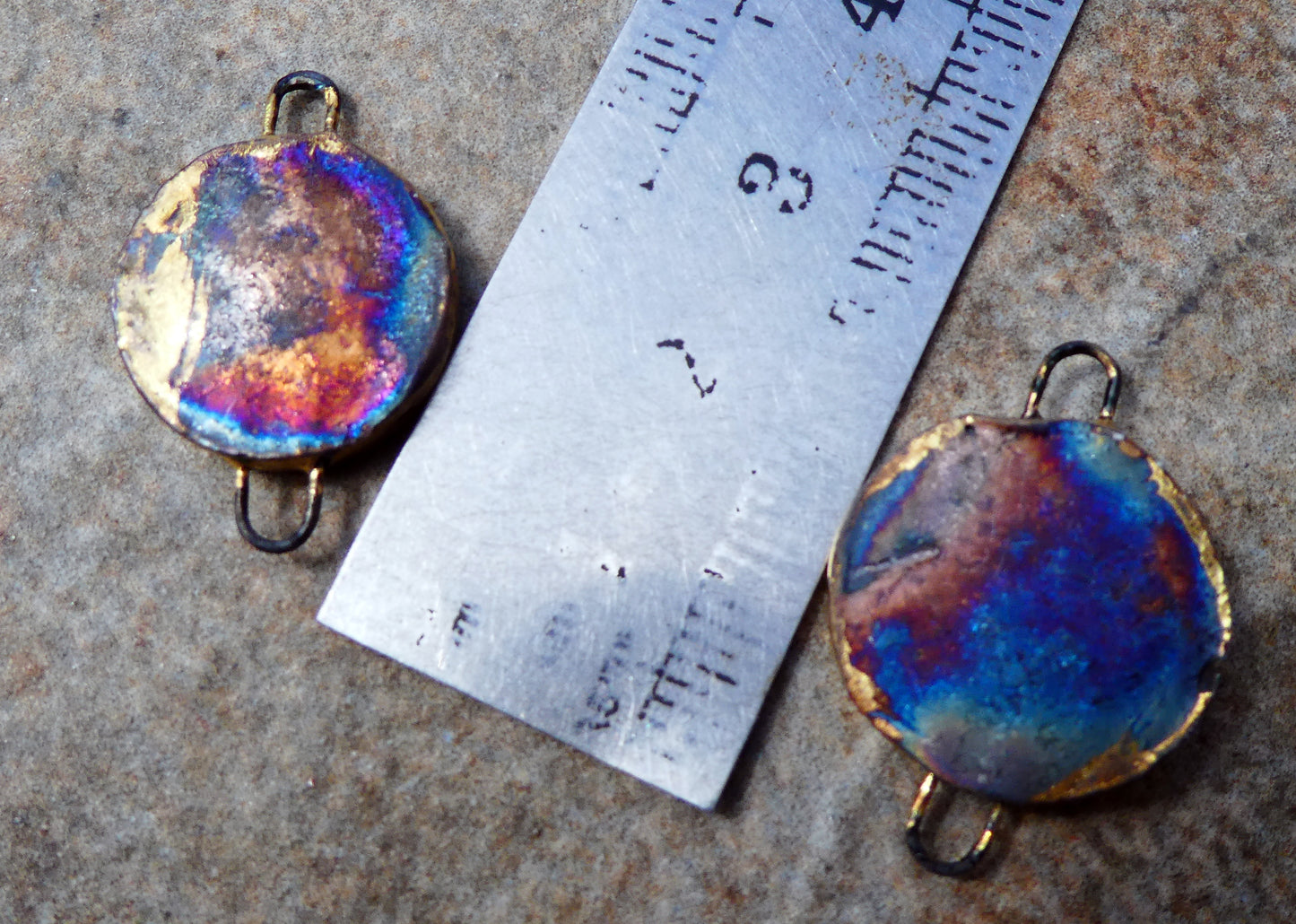 Ceramic Little Disc Stained Glass Peacock Decal Earring Connectors #1