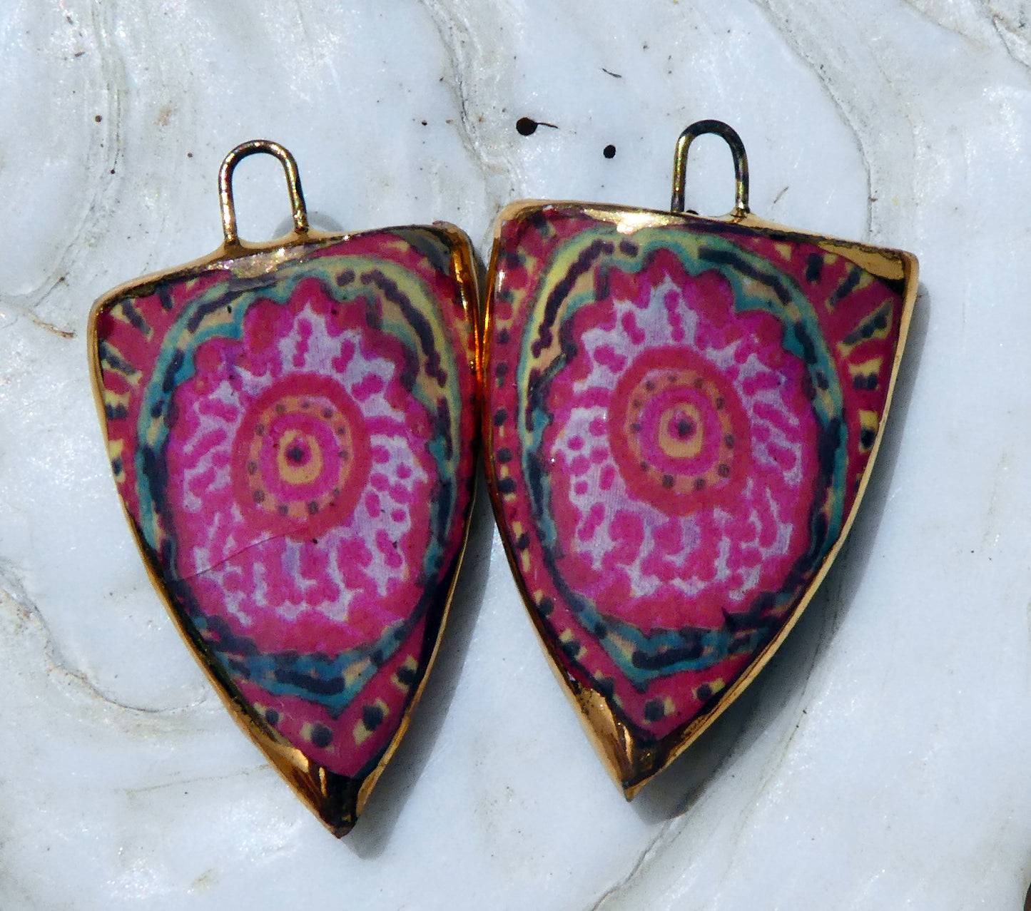 Ceramic Painted Decal Shield Earring Charms #2
