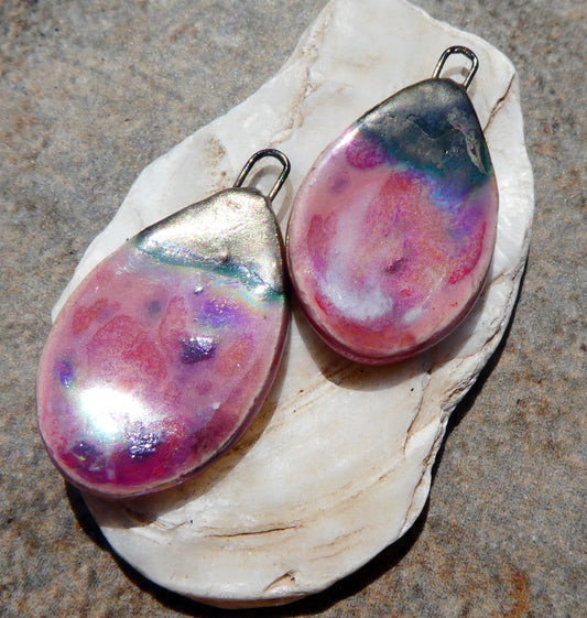 Ceramic Lustrous Slim Teardrop Charms -Berry Tart