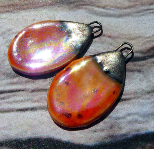 Ceramic Lustrous Slim Teardrop Charms -Wildfire