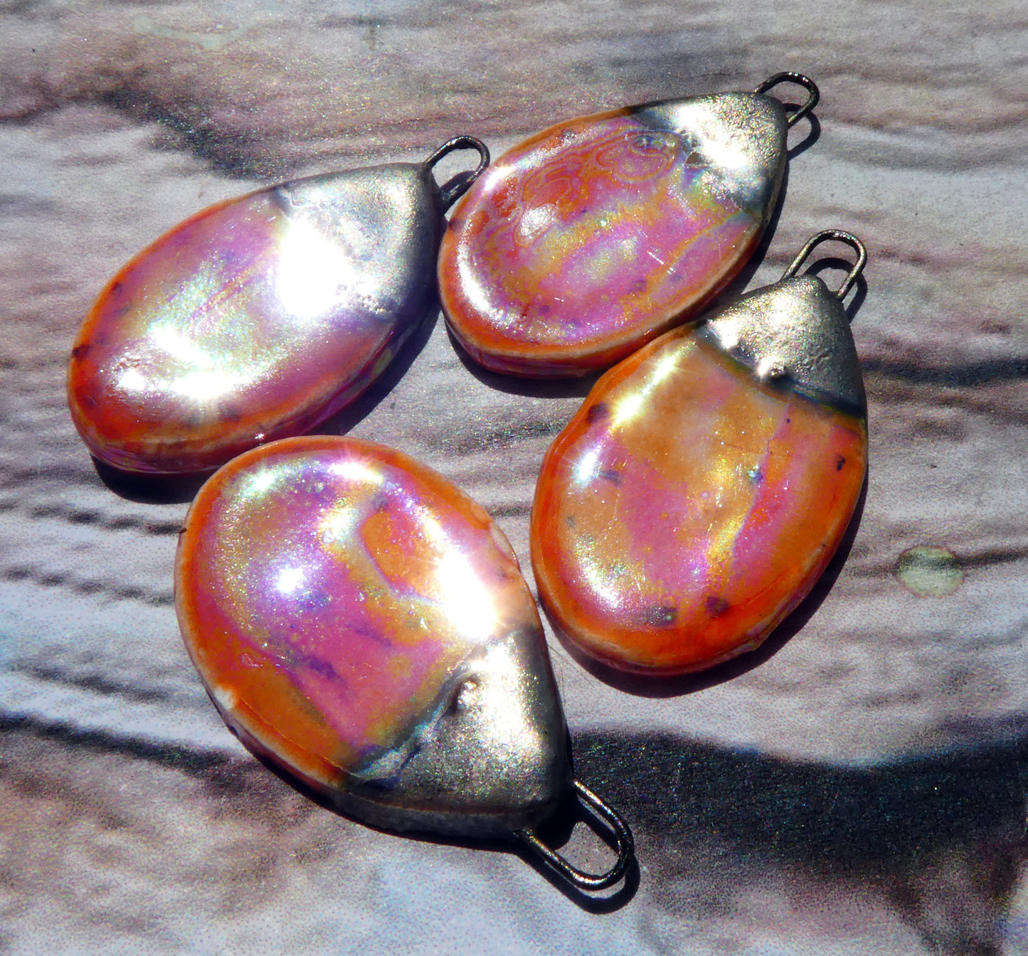 Ceramic Lustrous Slim Teardrop Charms -Wildfire
