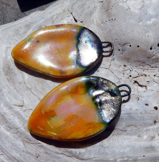 Ceramic Lustrous Slim Leaf Charms -Sassy Orange