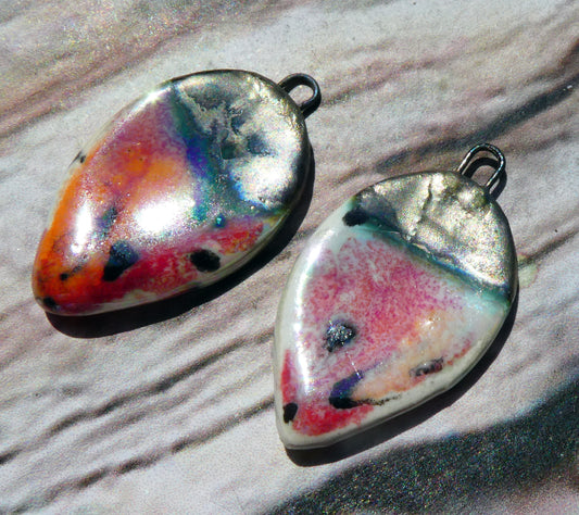 Ceramic Lustrous Slim Leaf Charms -Poppy Fields