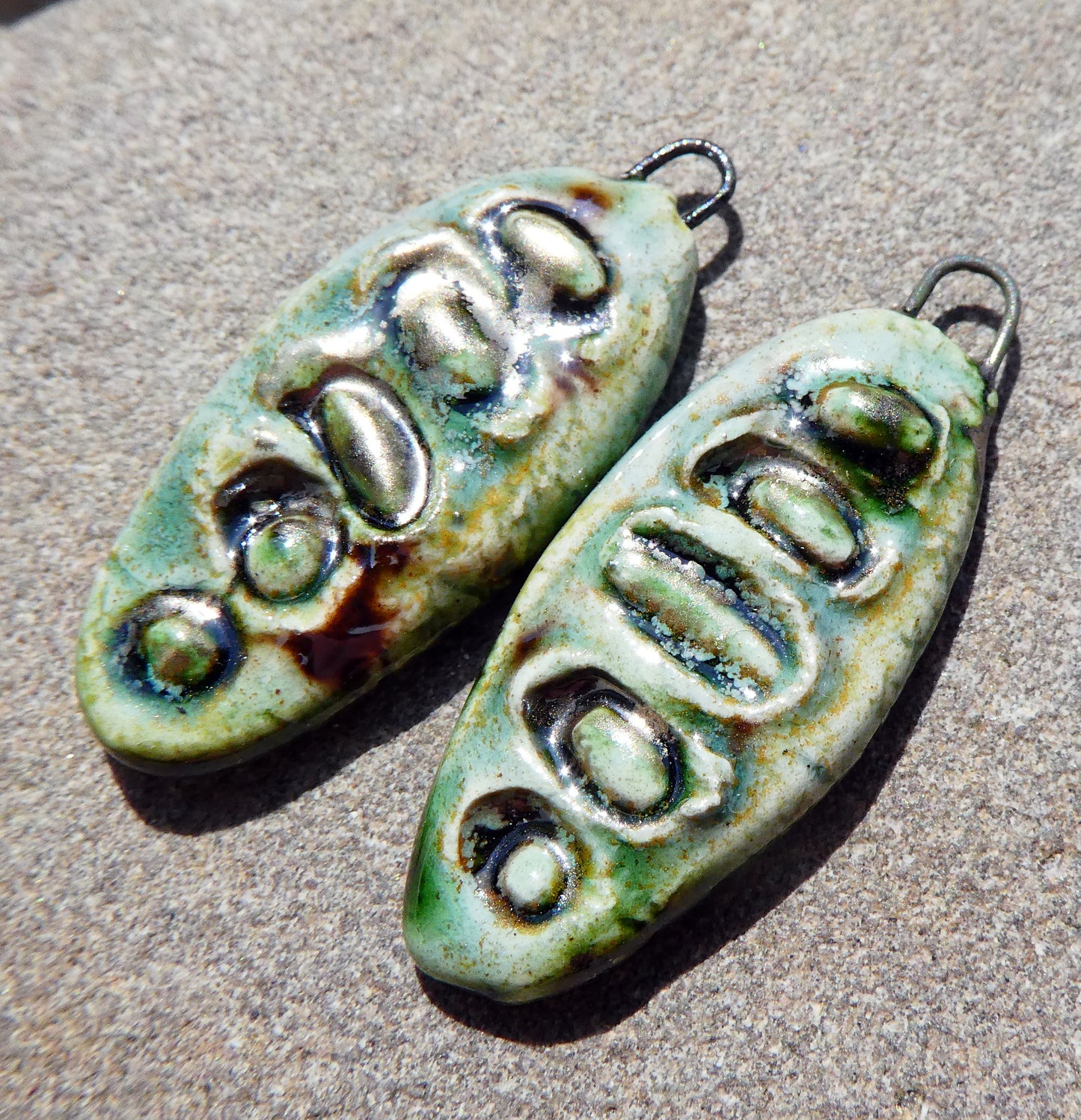 Ceramic Seed Pod Charms - Spotted Malachite