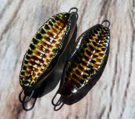 Ceramic Rustic Reed Textured Concave Connectors - Cognac