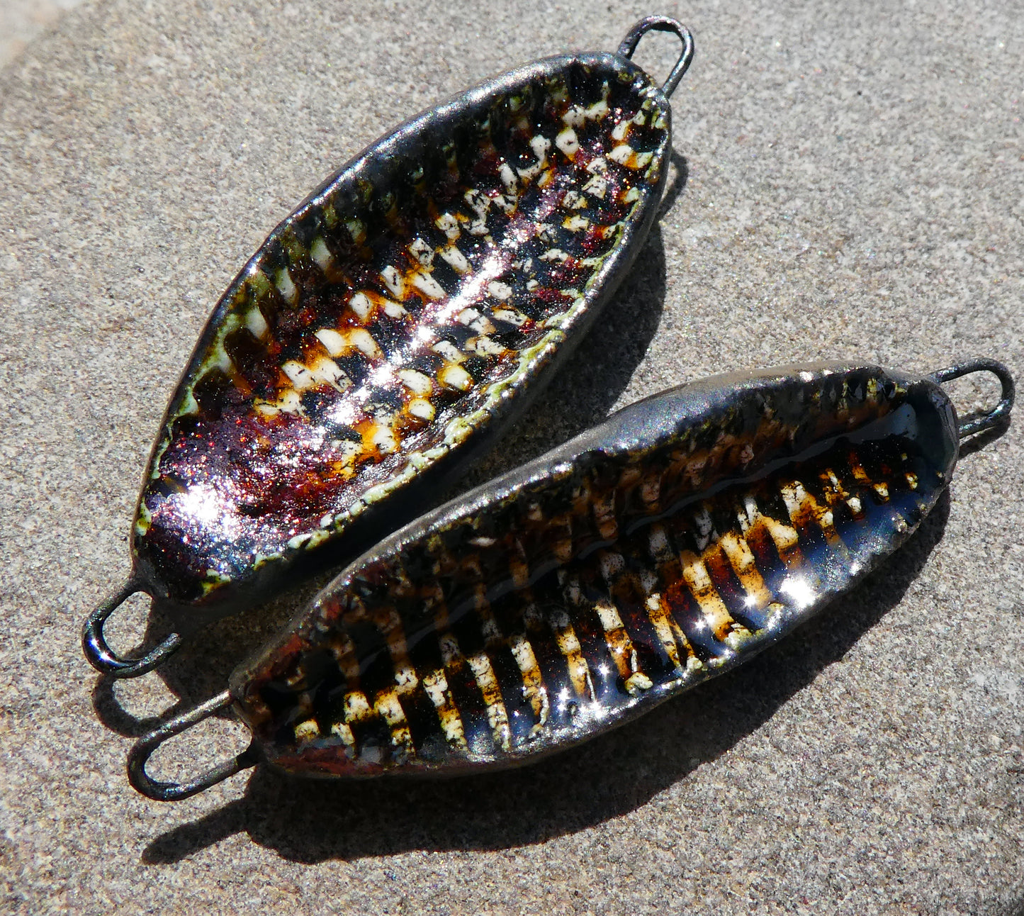 Ceramic Rustic Reed Textured Concave Connectors - Dune