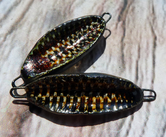 Ceramic Rustic Reed Textured Concave Connectors - Dune