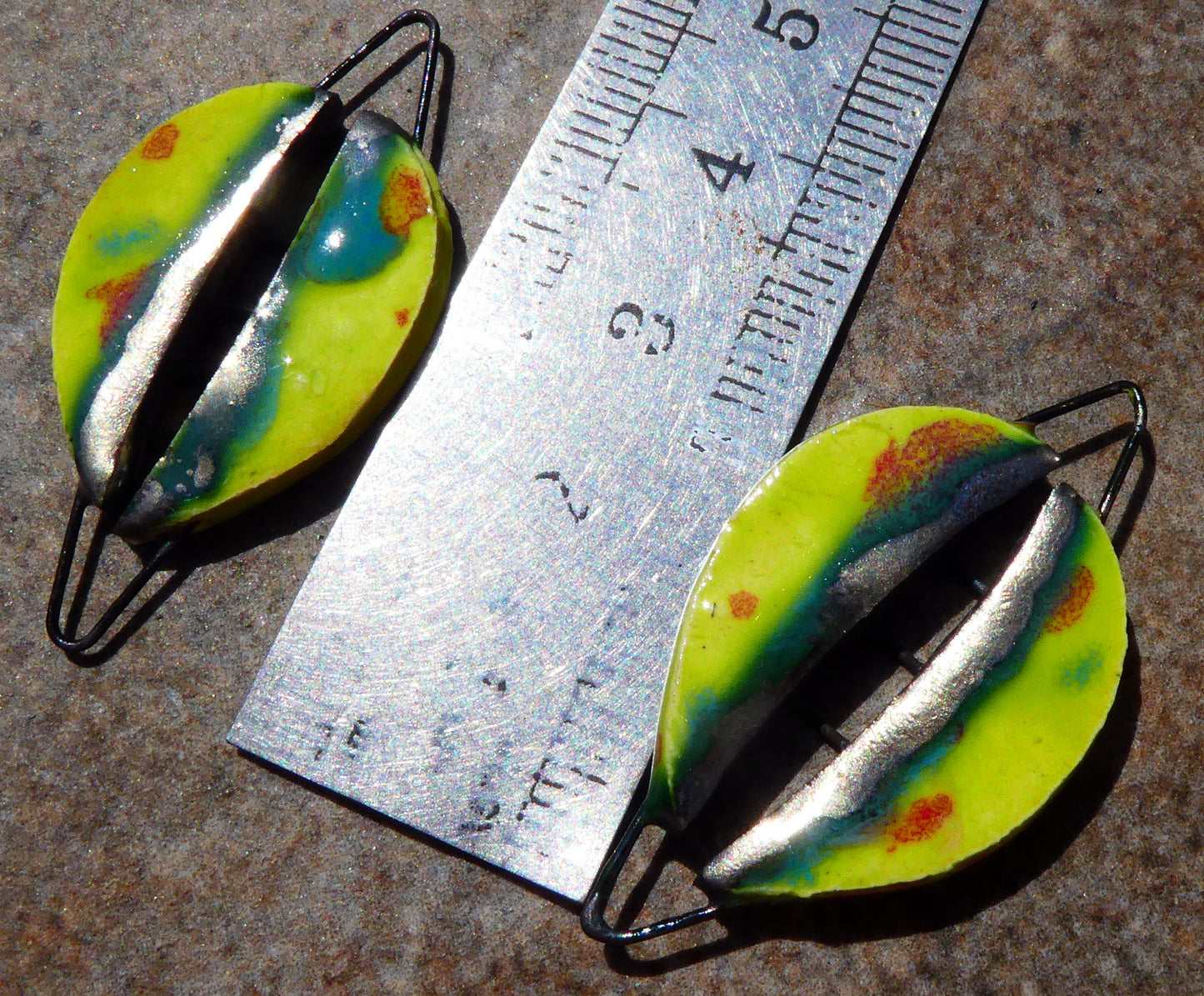 Ceramic Stapled Oval Shield Earring Connectors - Cherry Limeade