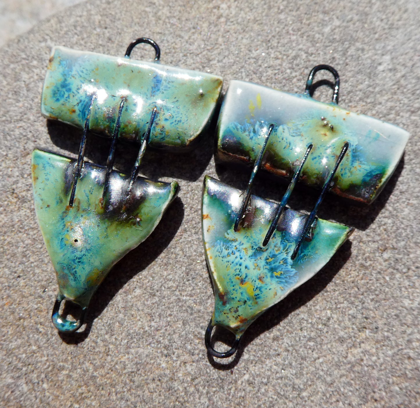 Ceramic Stapled Shield Earring Connectors - Mountain Moss