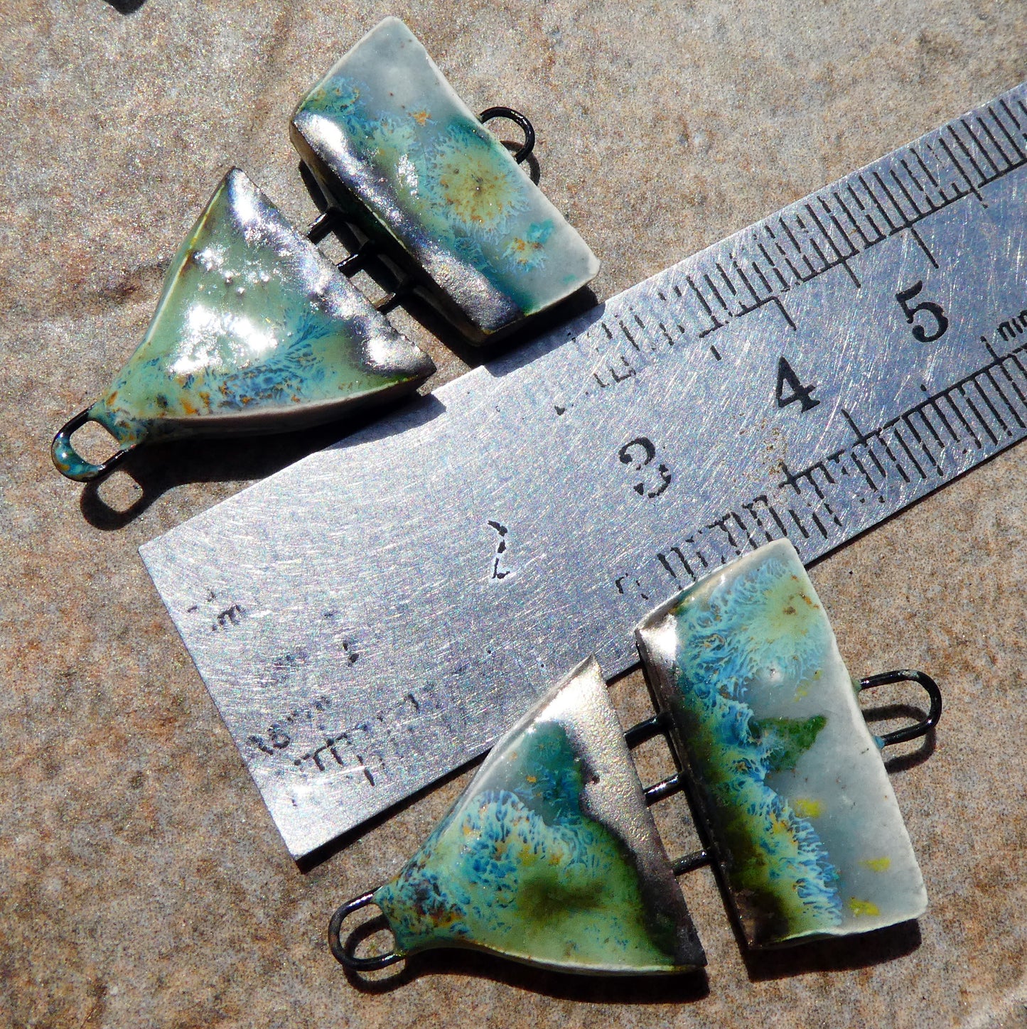 Ceramic Stapled Shield Earring Connectors - Mountain Moss