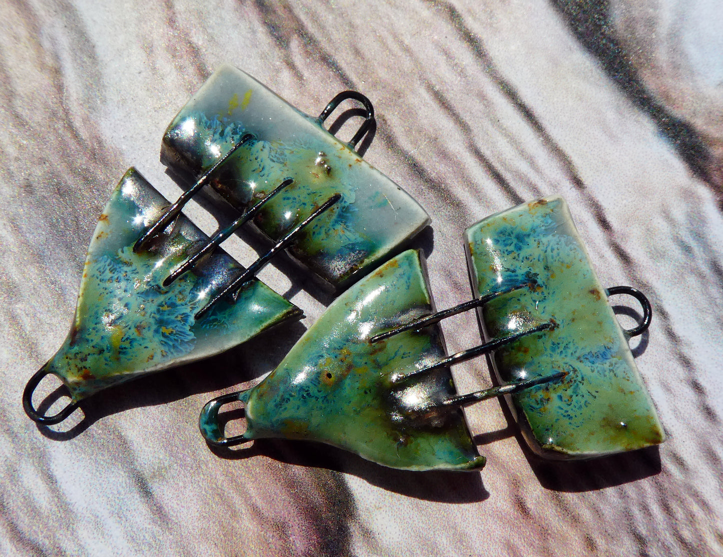 Ceramic Stapled Shield Earring Connectors - Mountain Moss