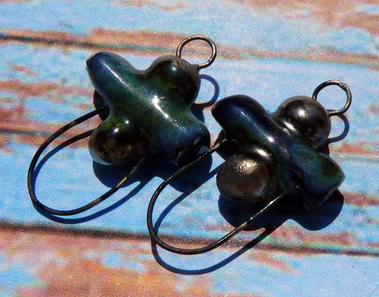 Ceramic Stick and Bobble Hoopy Earring Connectors - Obsidian