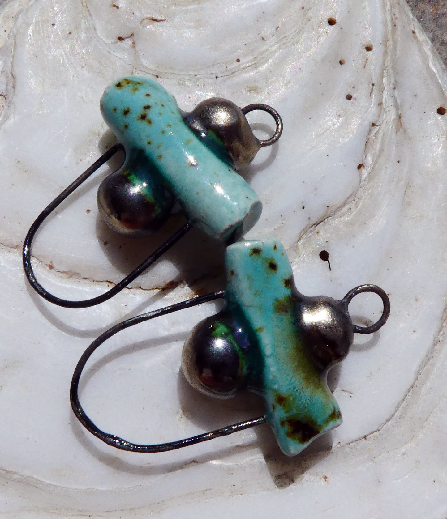Ceramic Stick and Bobble Hoopy Earring Connectors - Blue Guppy
