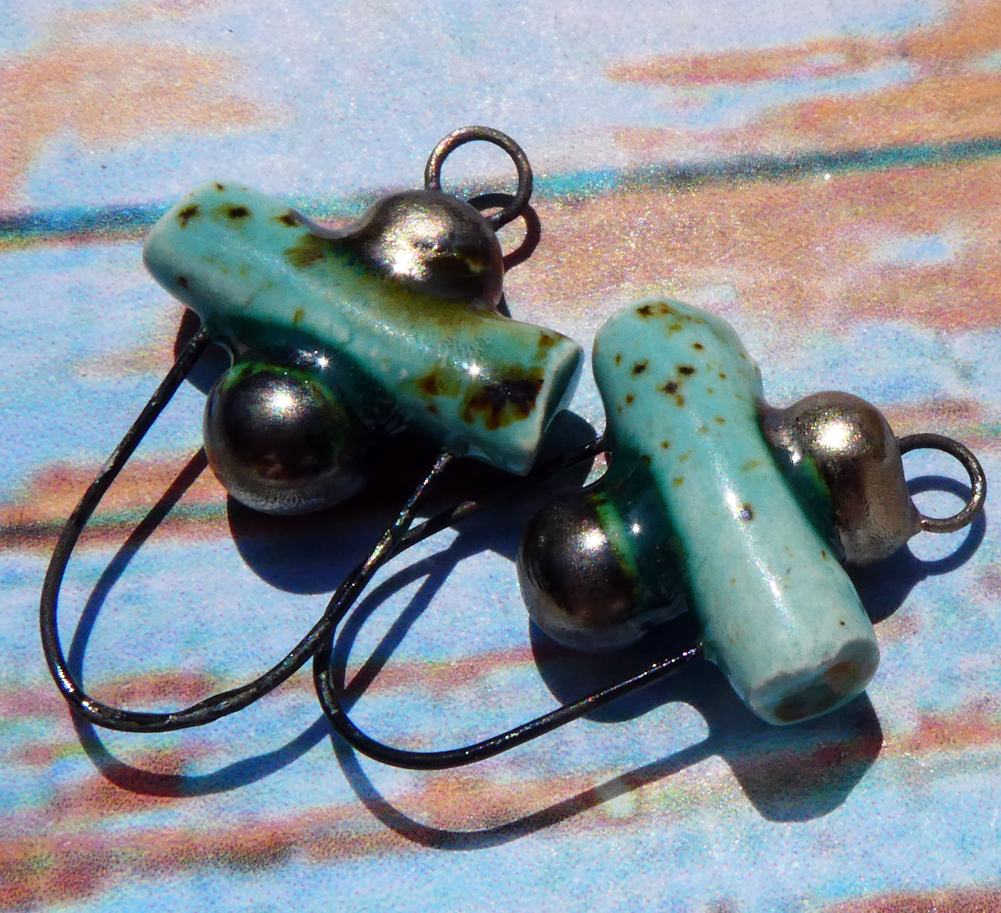 Ceramic Stick and Bobble Hoopy Earring Connectors - Blue Guppy