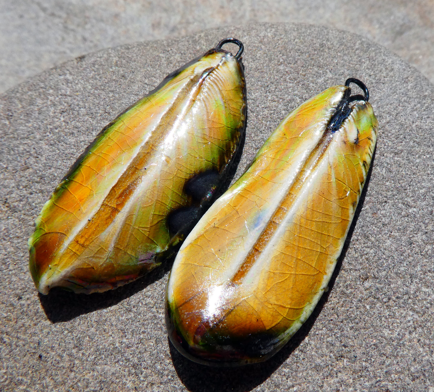 Ceramic Lustrous Feather Charms- Dune