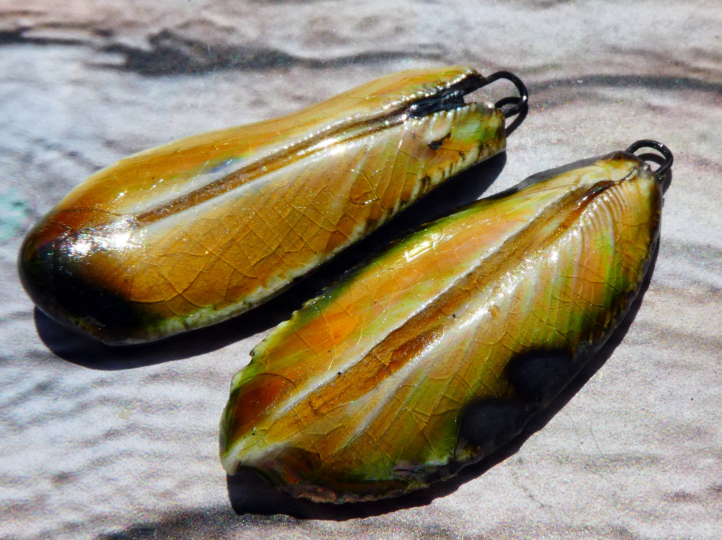 Ceramic Lustrous Feather Charms- Dune