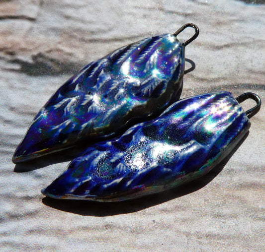 Ceramic Lustrous Peacock Tail Charms- Mirror Blue