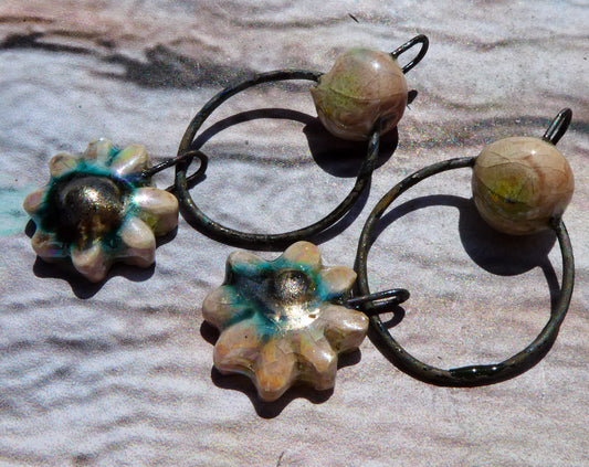 Ceramic Lustrous Hoopy Flower Dangles-Orchid
