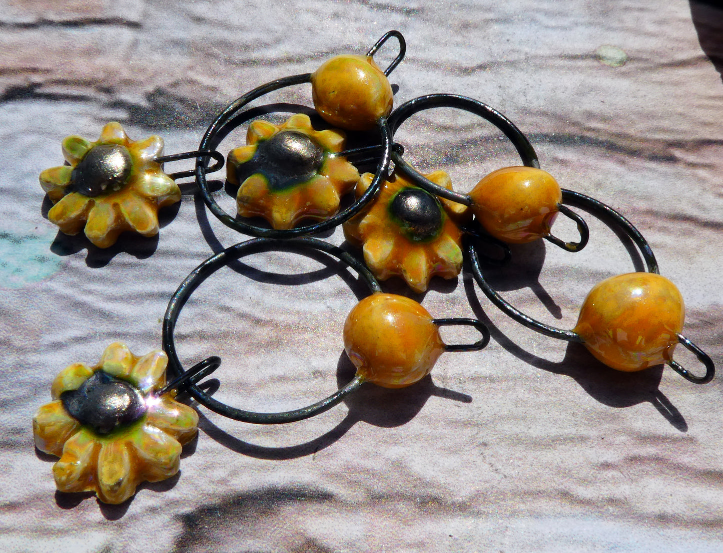 Ceramic Lustrous Hoopy Flower Dangles-Yellow